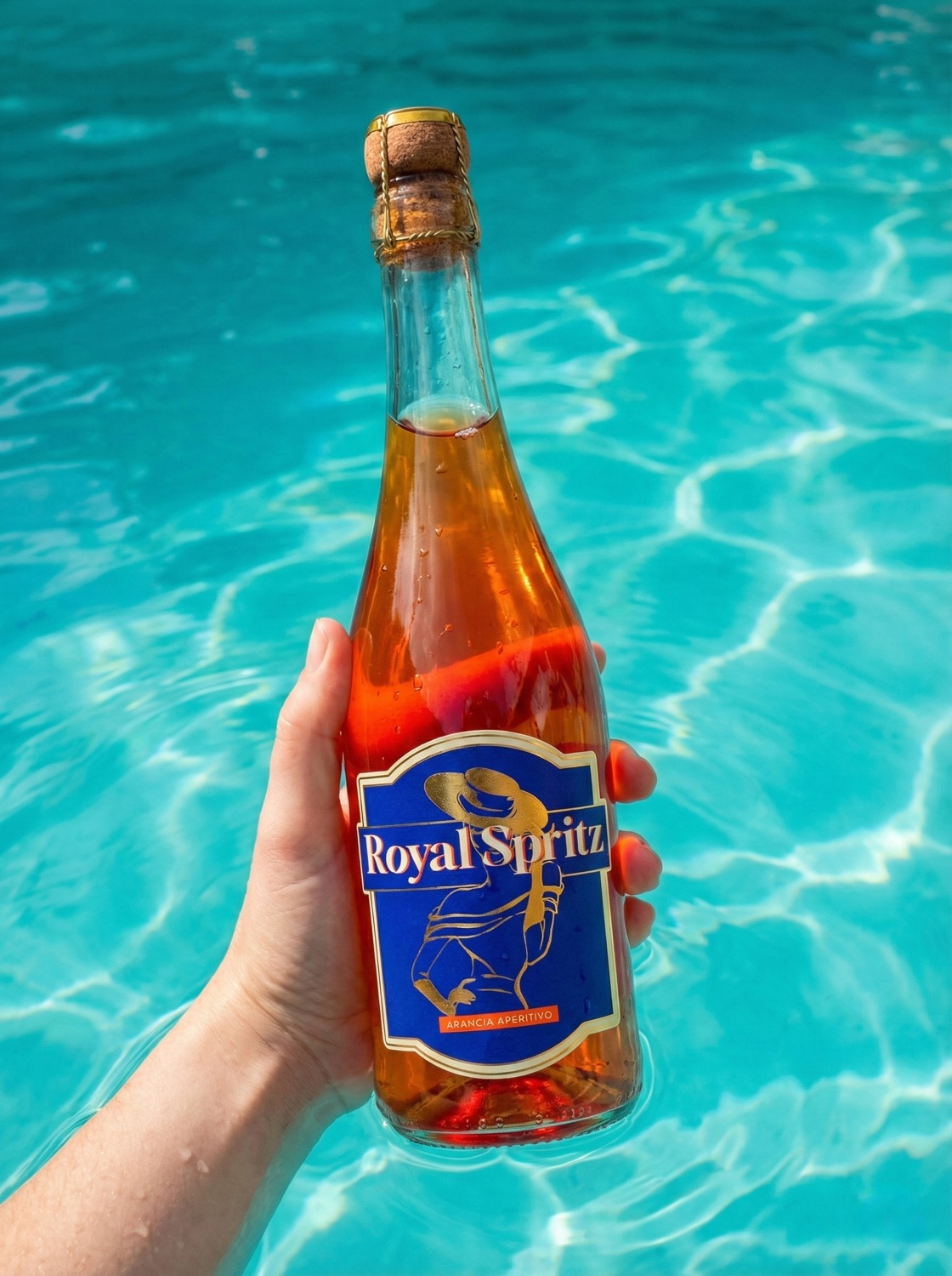 Royal Spritz fles bij het zwembad